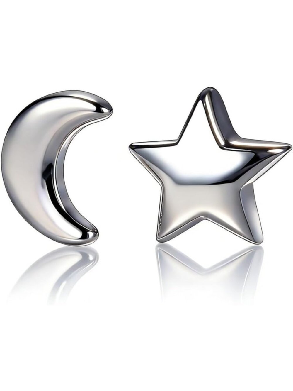 Mismatched Moon & Star Stud Earrings in 925 Sterling Silver - Celestial Jewelry